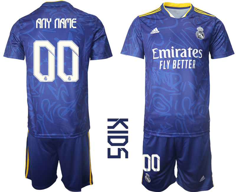 Youth 2021-2022 Club Real Madrid away blue customized Soccer Jersey->youth soccer jersey->Youth Jersey